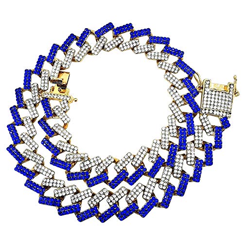 HH BLING EMPIRE Iced Out Diamond Cuban Link Chain for Men Women Silver Gold Miami Cuban Necklaces Hip Hop 16-30 Inches (Necklace A-Blue 18)