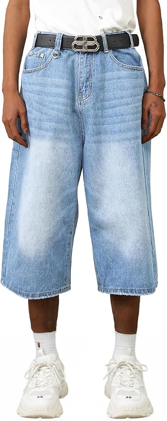 EMMIOL Mens Baggy Jean Shorts Loose Fit Denim Shorts Men Summer Casual Jorts Y2k Hip Hop Short Jeans Streetwear Clothes