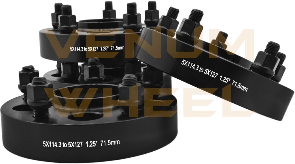 4 Pc Jeep Wrangler 5x4.5 to 5x5 or 5x114.3mm to 5x127mm Black Hub Centric Wheel Spacers Adapters (1.25" Thick) Adapt JK Wheels on TJ YJ KK Sj Xj Mj