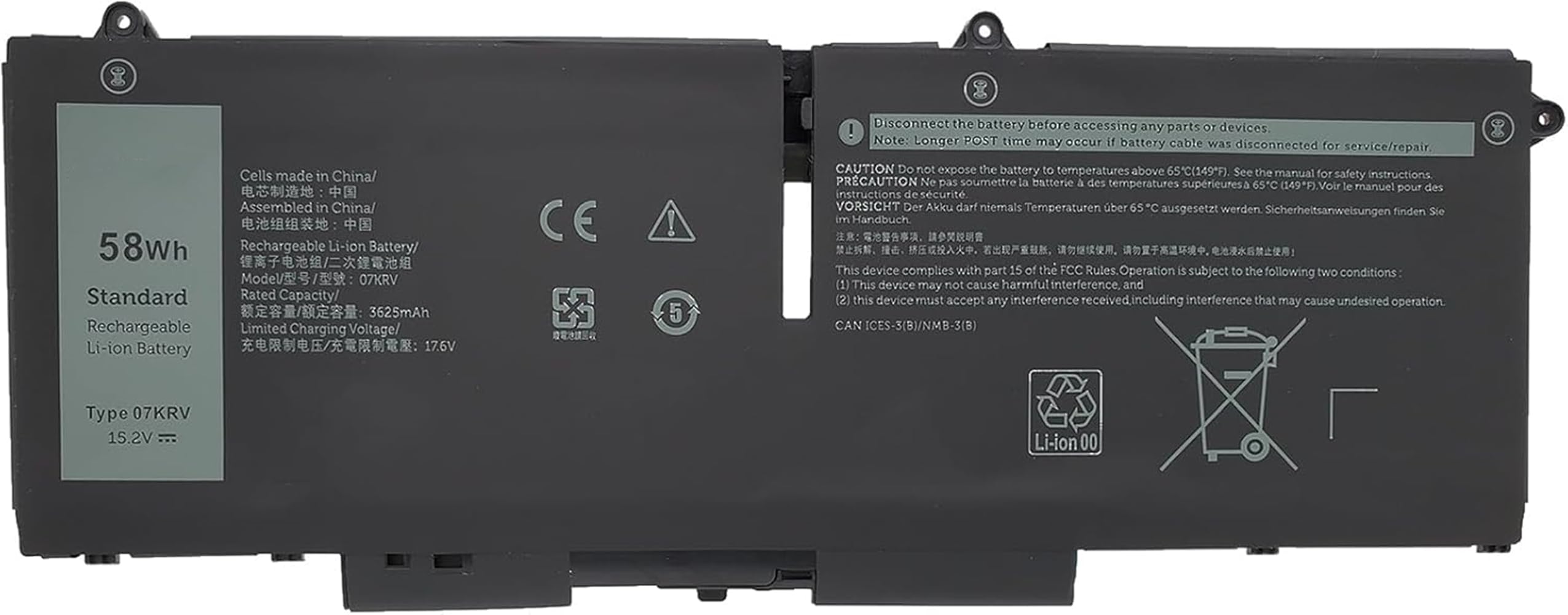 58Wh 07KRV Laptop Batterie pour Dell Latitude 5430 5530 Precision 3570 P104F P104F005 P137G P137G004 P137G005 Series H4PVC 0H4PVC Y86WG 0Y86WG 08WRCR 078FWY 4FVJG