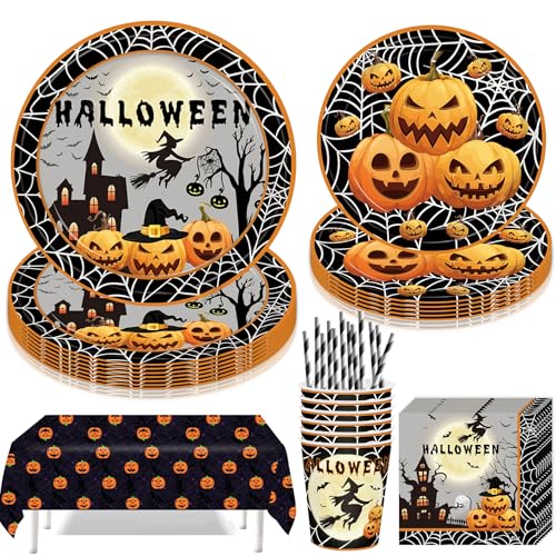 Halloween Partygeschirr Set,61 Stück Halloween Party Geschirr Teller...