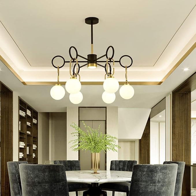 NZDY Moderne kroonluchter, spoutnik industrieel ijzeren plafondlamp, hanglamp in het midden van de stoel voor keuken, eetkamer, woonkamer, zwart, goud, 10 lampen photo 3