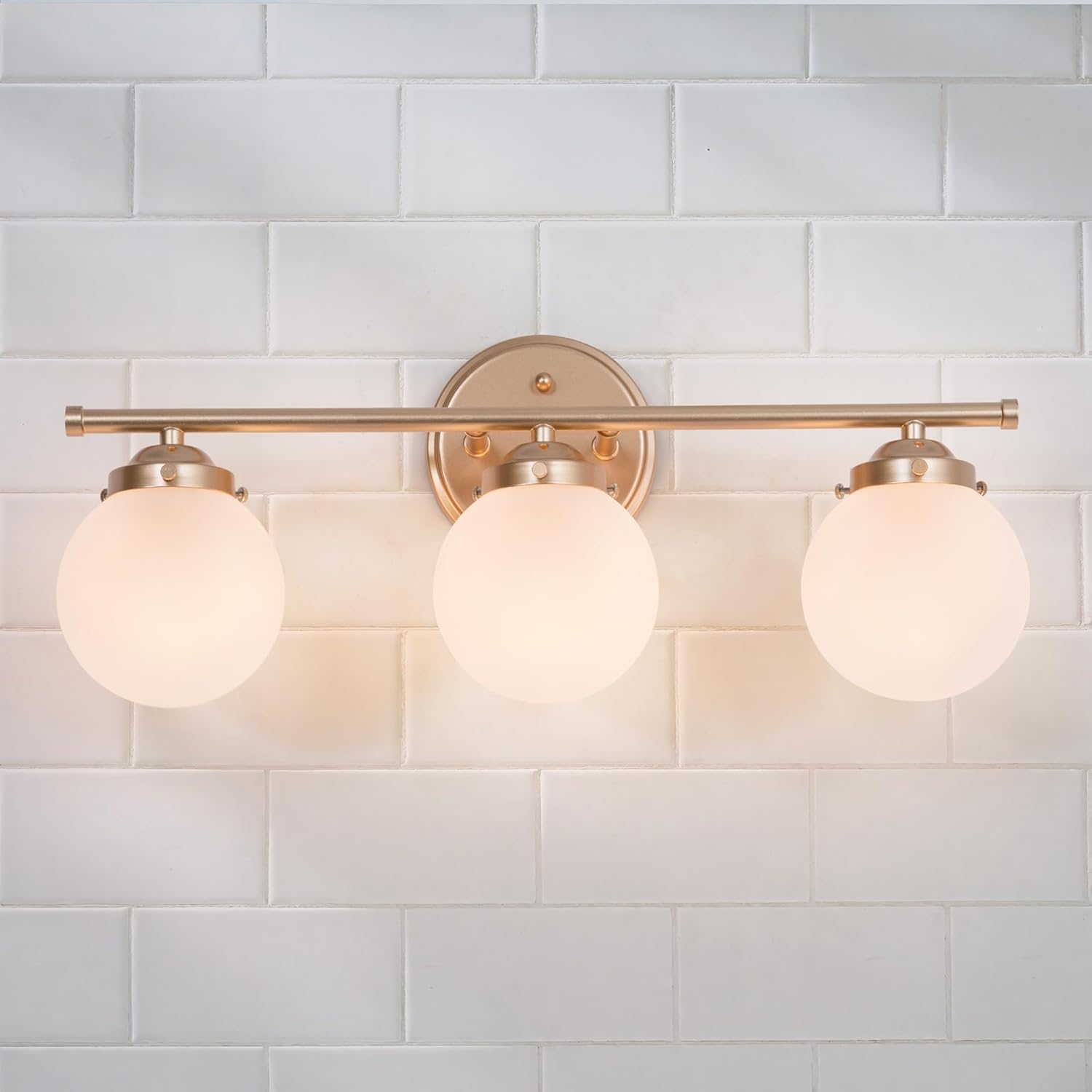 KSANA Bathroom Light Fixtures, 3-Light Gold Vanity Lights with White Frosted Glass Shade, 20" Modern Wall Sconce Lighting for Mirror, Over Sink Lighting Fixture