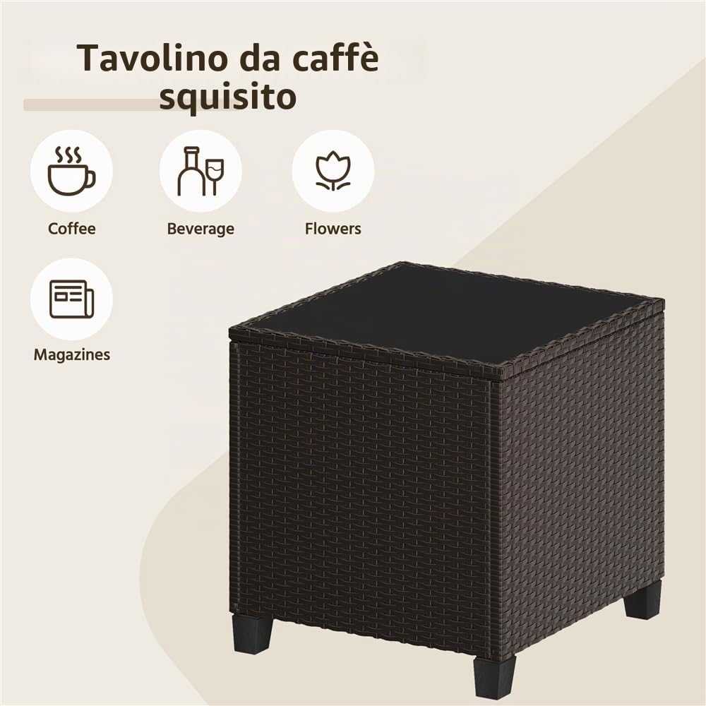 Yaheetech Set Mobili da Giardino 3 Pezzi in Rattan PE 2 Poltrone con Cuscini e Tavolino da Caffè Salotto Esterno per Balcone Terrazza Patio, Marrone e Beige