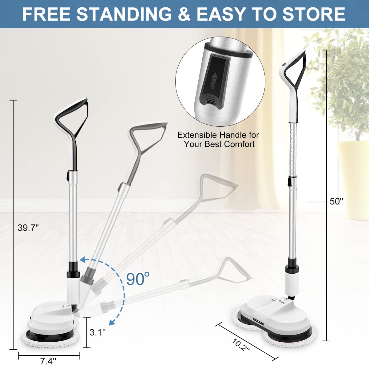 OGORI Electric Mop, Cordless Electric Spin Mop Hardwood Floor Cleaner