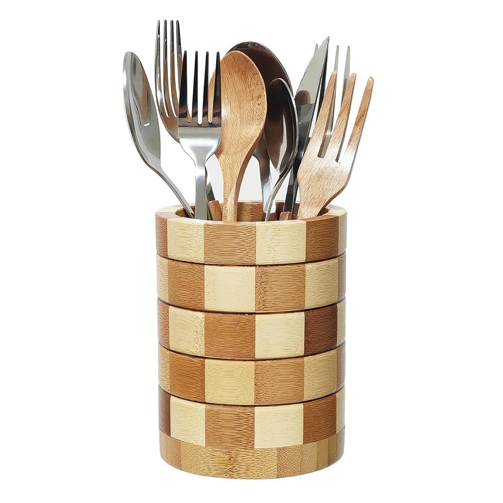 Yurhuit Silver Ware Holder, Ware, Utensil Holder For Kitchen Countertop, Wooden Kitchen Utensil