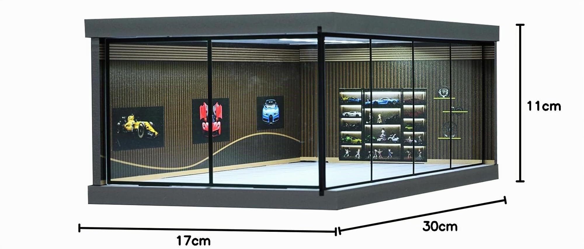 Diorama Auto Garage LED, vetrina realistica per Hot Wheels, regalo premium (30 cm x 17 cm x 11 cm)