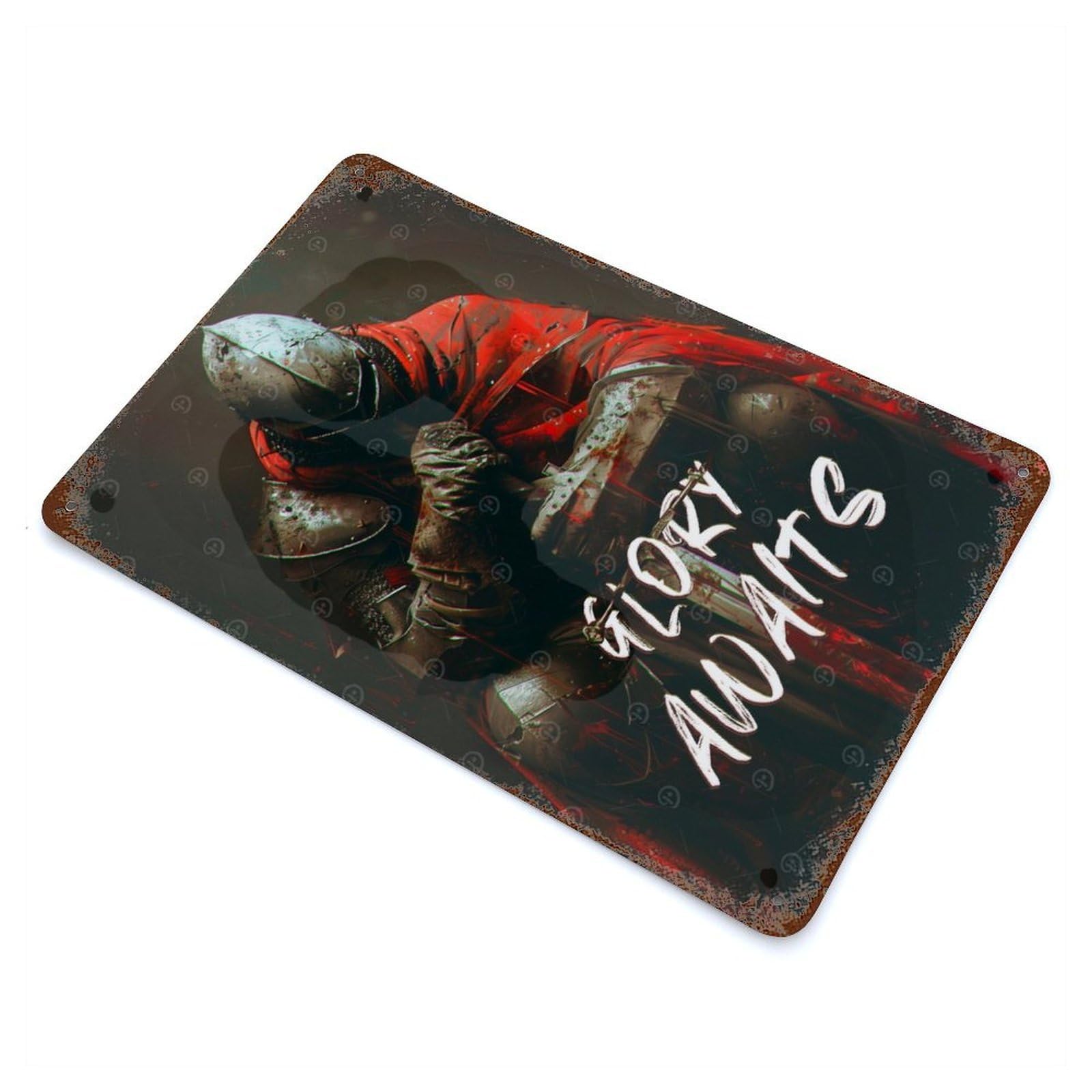 Vintage Rust Metal Sign Glory Awaits 11.8"x7.9", Novelty Wall Decor for Garage, Bar And Workshop Decor