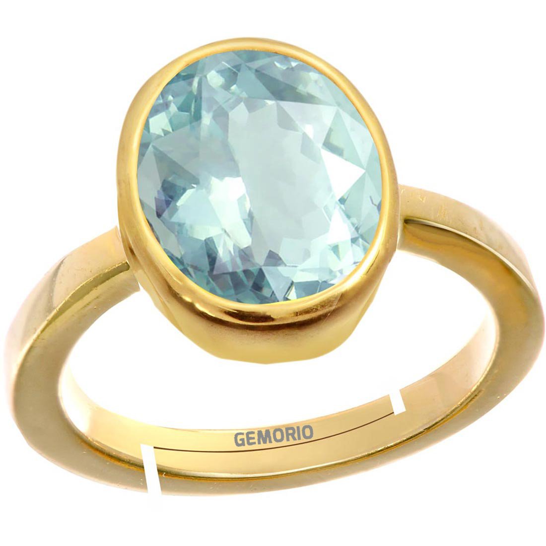 Gemstone Gold, Silver, Zinc, Copper & Iron and Aquamarine Adjustable Ring for Men (Gold)