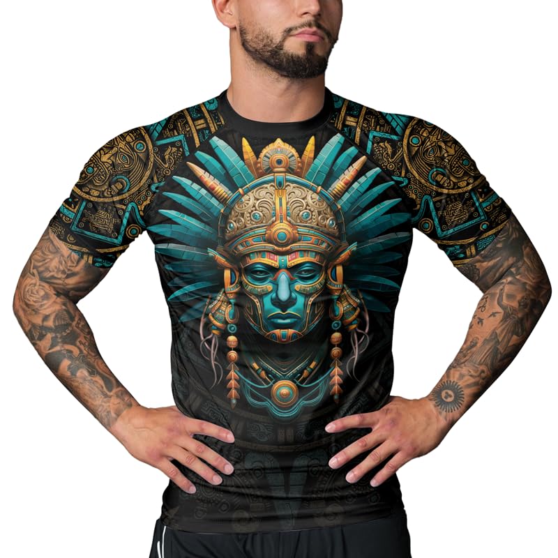 Jiu-Jitsu Aztec Rash Guard Men's Short Sleeve Fight Wear for Combat Sports Training MMA BJJ Grappling4