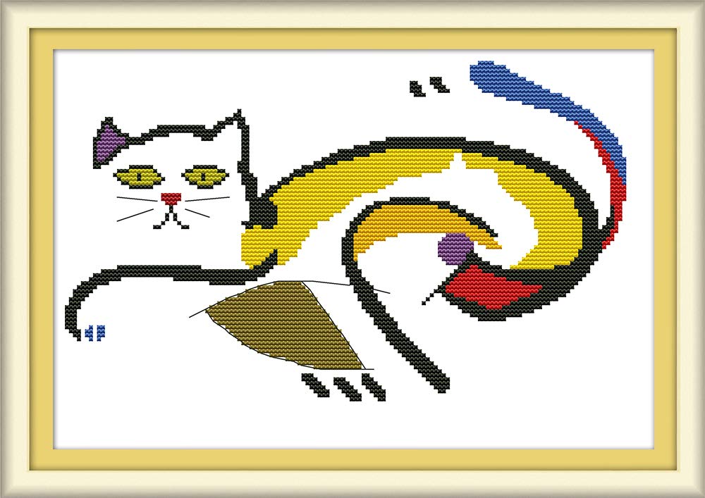 Awesocrafts Cat Cross Stitch Kits, The Frightened Fat Easy Patterns Cross Stitching Embroidery Kit Supplies, Stamped Options For Adults Beginners Kids Gifts (, Stamped)