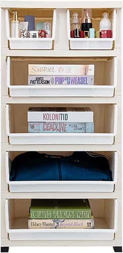 Miniatura 9 de Cómoda de cajones de plástico, armario de almacenamiento con 6 cajones, modernos cajones de armario, organizador alto ideal para sala de estar,