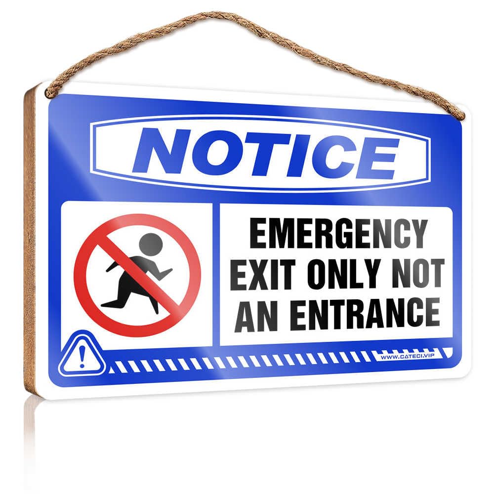 HMQW Hanging Wooden Plaque Notice Emergency Exit Only Not An Entrance Wooden Sign Decore For Room Funny Bathroom Wall Decor Sign Woo(23X35CM)