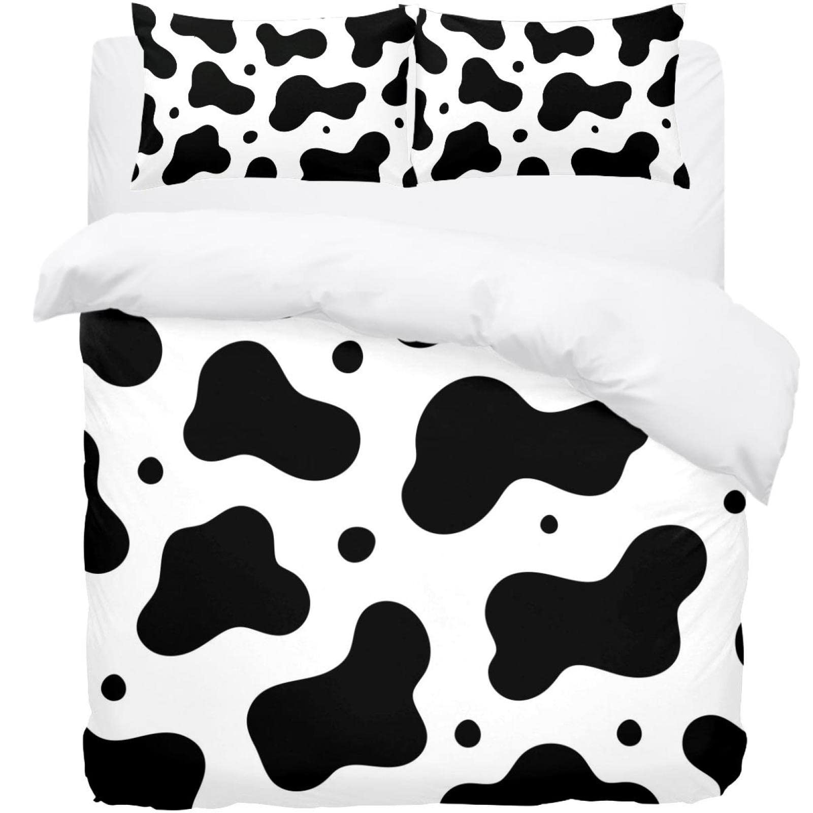 Housse de couette douce anti-pli parure de lit peau de vache complète avec taies d'oreiller