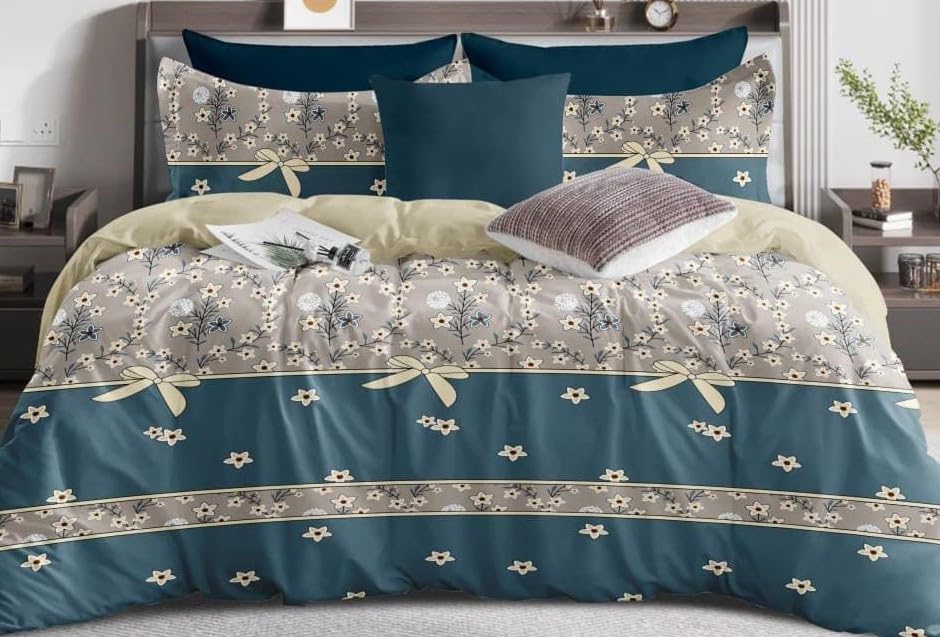 Image of The Royal King Collection 350 TC King Size Bedsheet with 2 King Size Pillow Covers| Beautiful Designer Flat Sheet | Luxury Soft Sheet (3pcs Set) |108x108 inches. (Multicolor-6611)