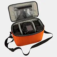 Bolsa de Câmera Impermeável de Nylon Premium, Bolsa Com Divisória Antiarranhões para Câmera DSLR Preta 13x9,1x6,3in (Seção horizontal laranja)