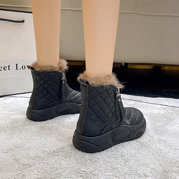 Women's Thick-Soled Winter Snow Boots – Faux Suede Ankle Boots With Chunky Heel, Warm & Comfortable For Cold Weather - View #6