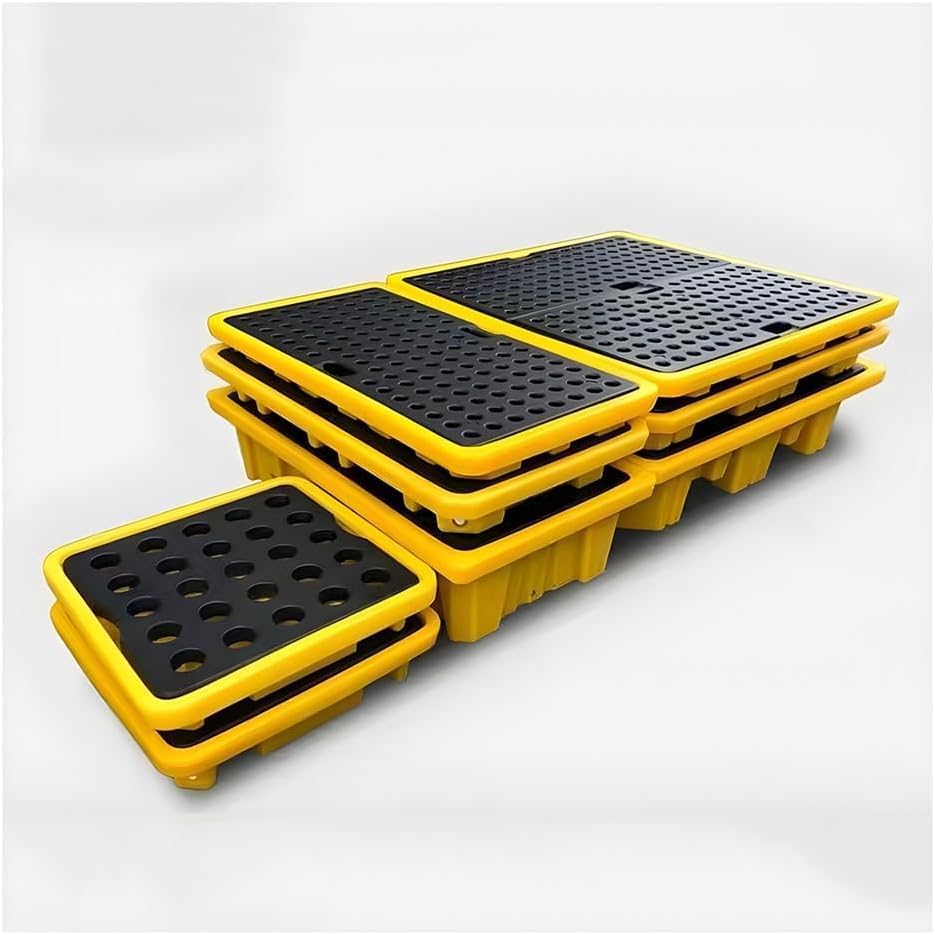 Pallet Spill Containment Platform Stackable Polyethylene Oil Drum with Drain Detachable Modular Grating Tray Industrial,Oil Spill Platform,Modular Spill Control Pallet - Stackable Polyethyle