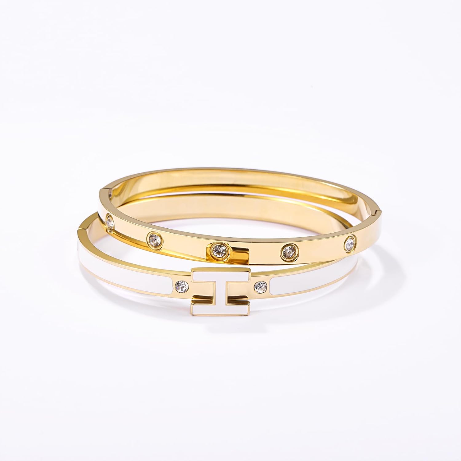 UOOANUO 14K Gold Plated Love and H Bangle Bracelet Stackable Stainless Steel Bracelets Set for Women Trendy Jewelry - Image 2