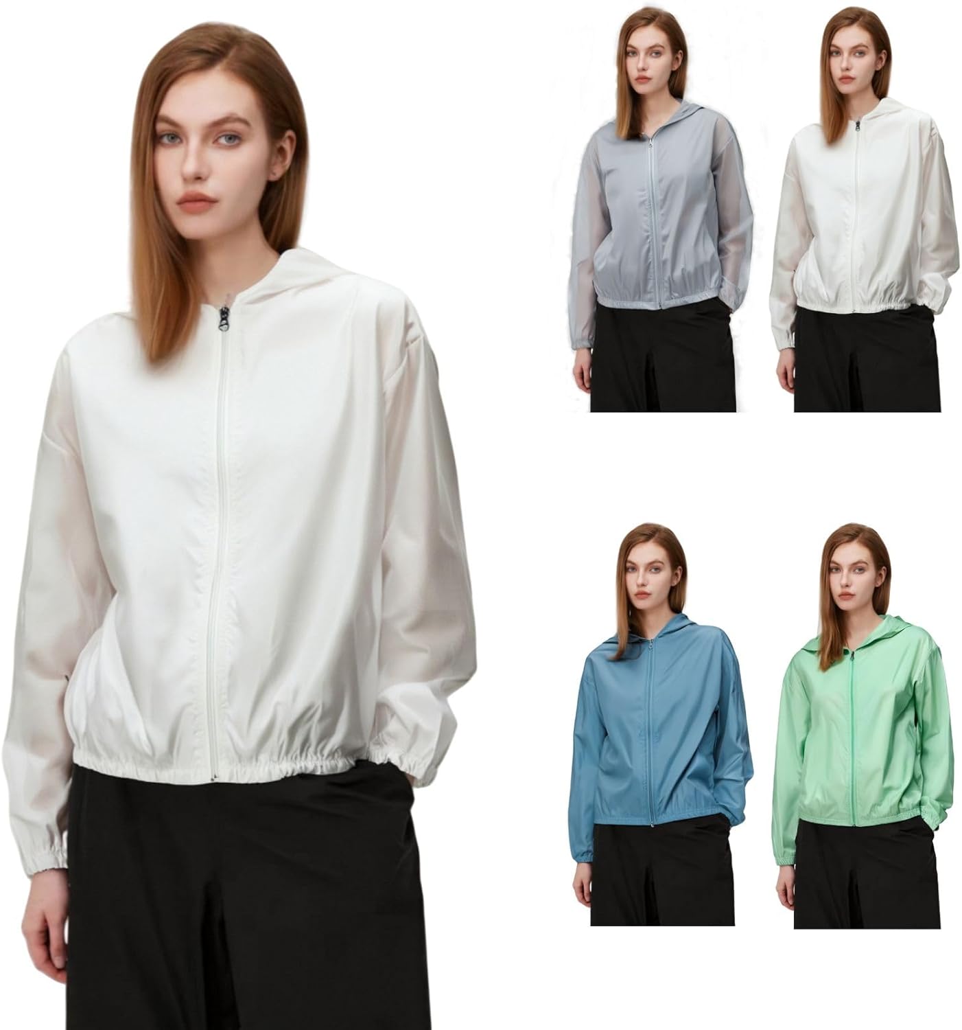 Women's Sun Protection Jacket Hoodie UPF 50+ Long Sleeve Zip Up Cooling Shirts Lightweight Outdoor Clothing L-XXXXL