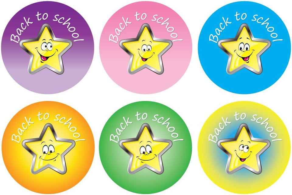 'Back to School' Stickers - 36 x 60mm, Happy, colourful star designs, great for small children