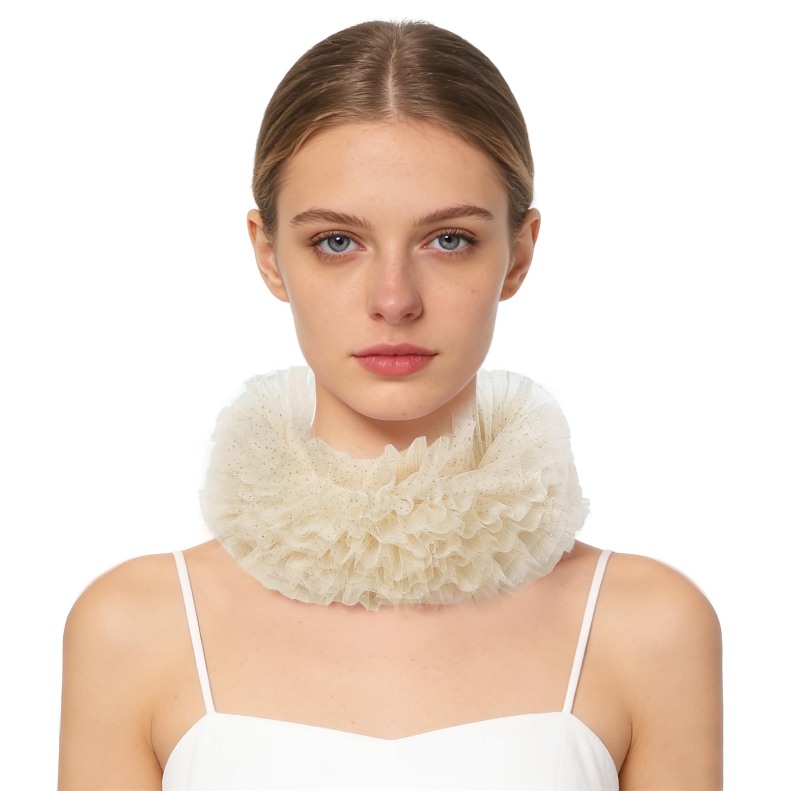 UniqKaliber Adult Victorian Shining Mesh Neck Collar, Detachable Elizabethan Neck Ruff Collar for Halloween Cosplay