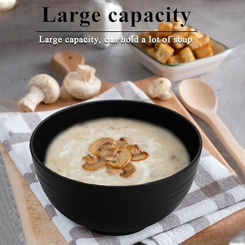 Miniatura 5 de Berglander Juego de 12 cuencos de plástico negros de 25 onzas, cuencos de ramen reutilizables y resistentes, cuencos de sopa, cuenco de cereales