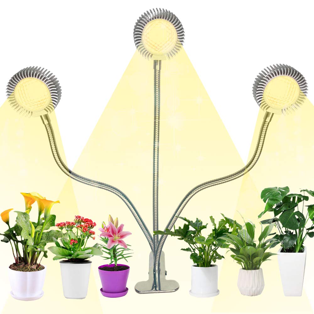 Plant Grow Light Gooseneck 3 Head Clip-on Full Spectrum Grow Lamp with 3/6/9/12H Timer 9 Dimmable Levels for Indoor Plants Flowers Greenhouse