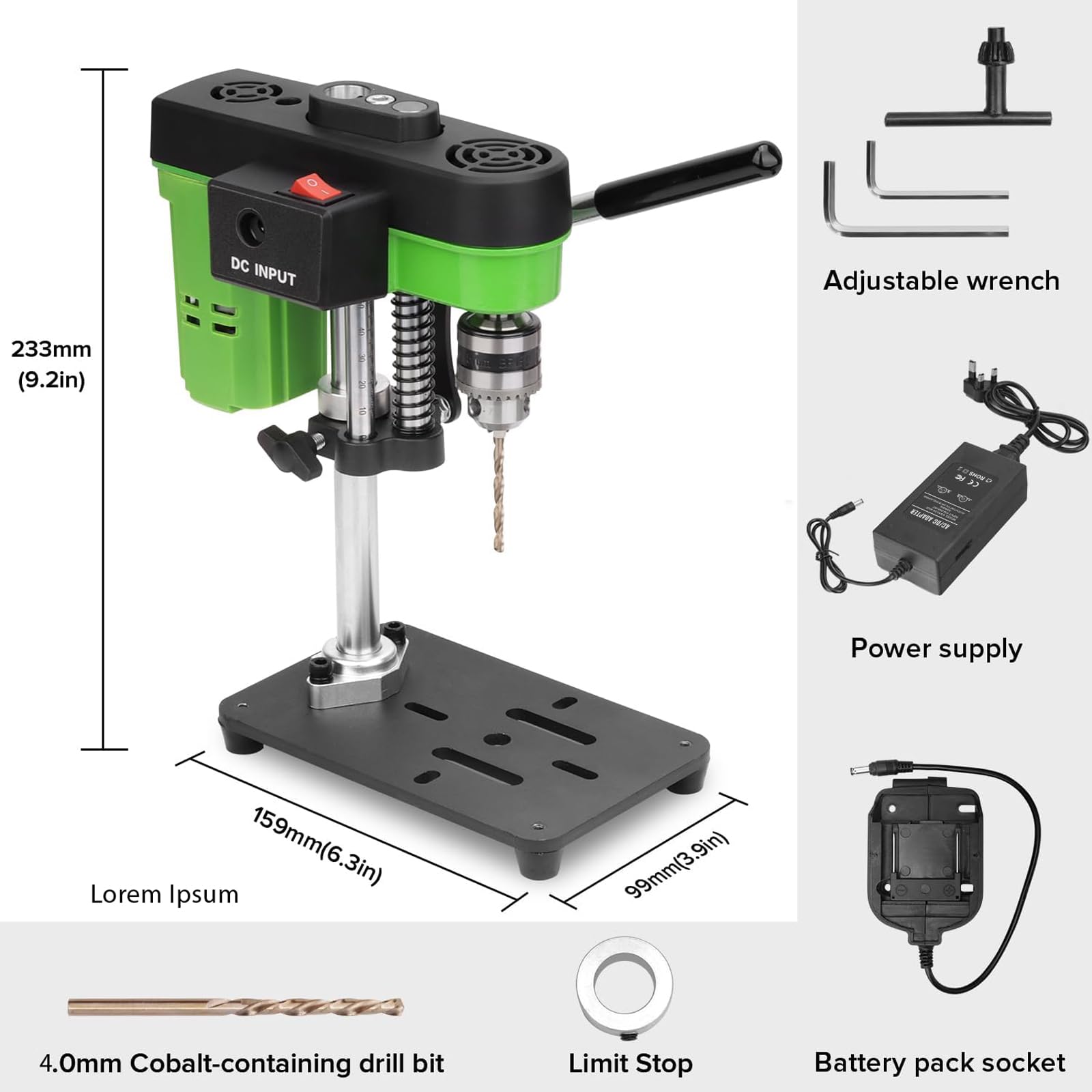 Mini taladro de banco, prensa de taladro de mesa pequeña, dos modos de fuente de alimentación, alta precisión y bajo ruido, máquina de perforación compacta de mesa, fabricación de joyas de bricolaje