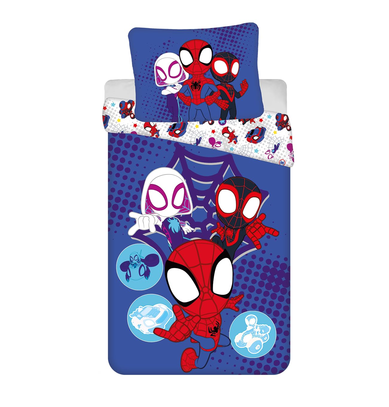 Jerry Fabrics Boys Multicolor Spidey And His Amazing Friends Bed Linen Set – 140X200 Cm Duvet Cover + 70X90 Cm Pillowcase | Reversible Superhero Kids Bedding | 100% Cotton | Soft & Breathable | Spidey Bedroom Set For & Girls
