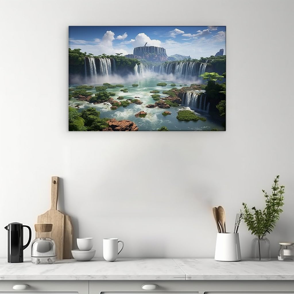 Canvas for Living room. Majestic Tiers of Nature: Discover the Serene Beauty of a Multilevel Waterfall Oasis, 27 x 18 inch Canvas Wall Art - Contemporary Masterpieces - Modern Home Decor