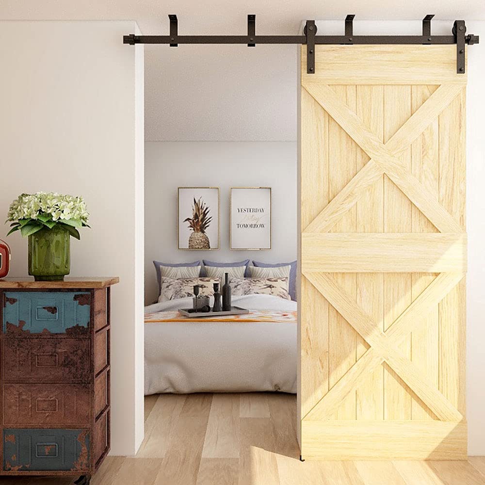 TSMST 1.52M (5FT) Herraje para Puerta Corredera Corredera Kit de montaje en techo, Accesorios para Puertas Correderas - Estilo Básico