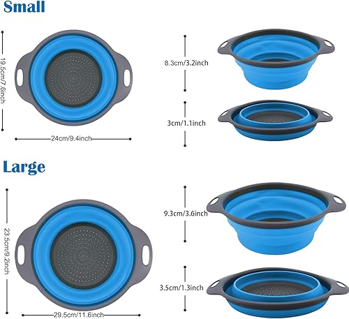 Miniatura 2 de Colador plegable, juego de 2 coladores plegables, colador de cocina que ahorra espacio, colador plegable de silicona de grado alimenticio con mango