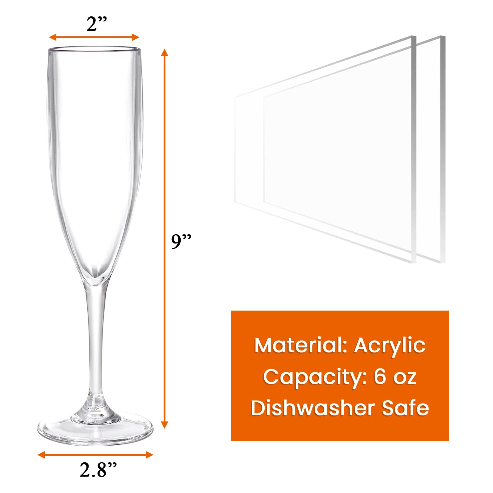 Elsjoy Lot de 8 flûtes à champagne en acrylique de 170 ml - Verres à champagne incassables - Gobelets à champagne réutilisables pour mariage, fête, bar