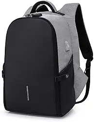 BANGE Mochila Antifurto Impermeável Para Notebooks de Até 15.6 Polegadas e Tablets Possui Cadeado de Código e Trava Acabamento Resistente Qualidade Premium - Preta e Cinza