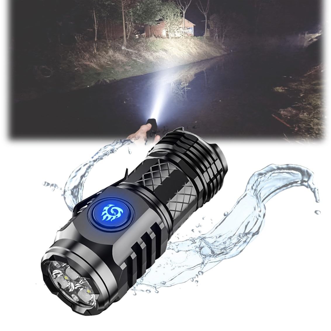 EHOTER Three-Eyed Monster Mini Flashlight 3-Eyed Ultra Bright Portable Small LED Flashlight Super Bright Mini Torch, Rechargeable Flashlights High Lumens Flash Light (Black)