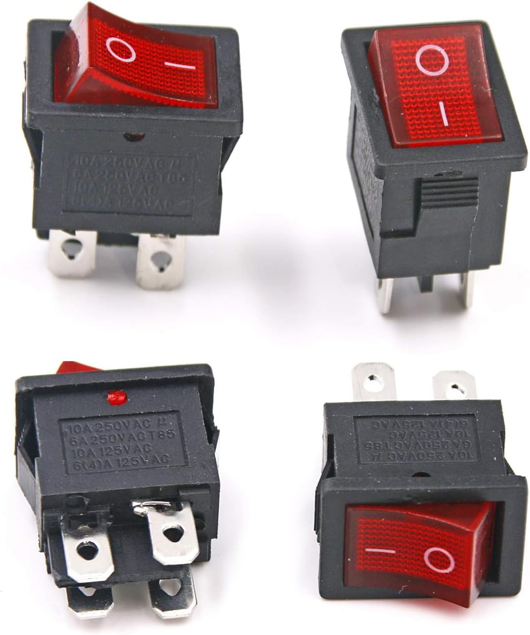 KCD1-104N ON-OFF 4 Pin 2 Position Red LED Light Illuminated Mini Boat Rocker Toggle Switch 6A/250V 10A/125V AC 10 Pcs