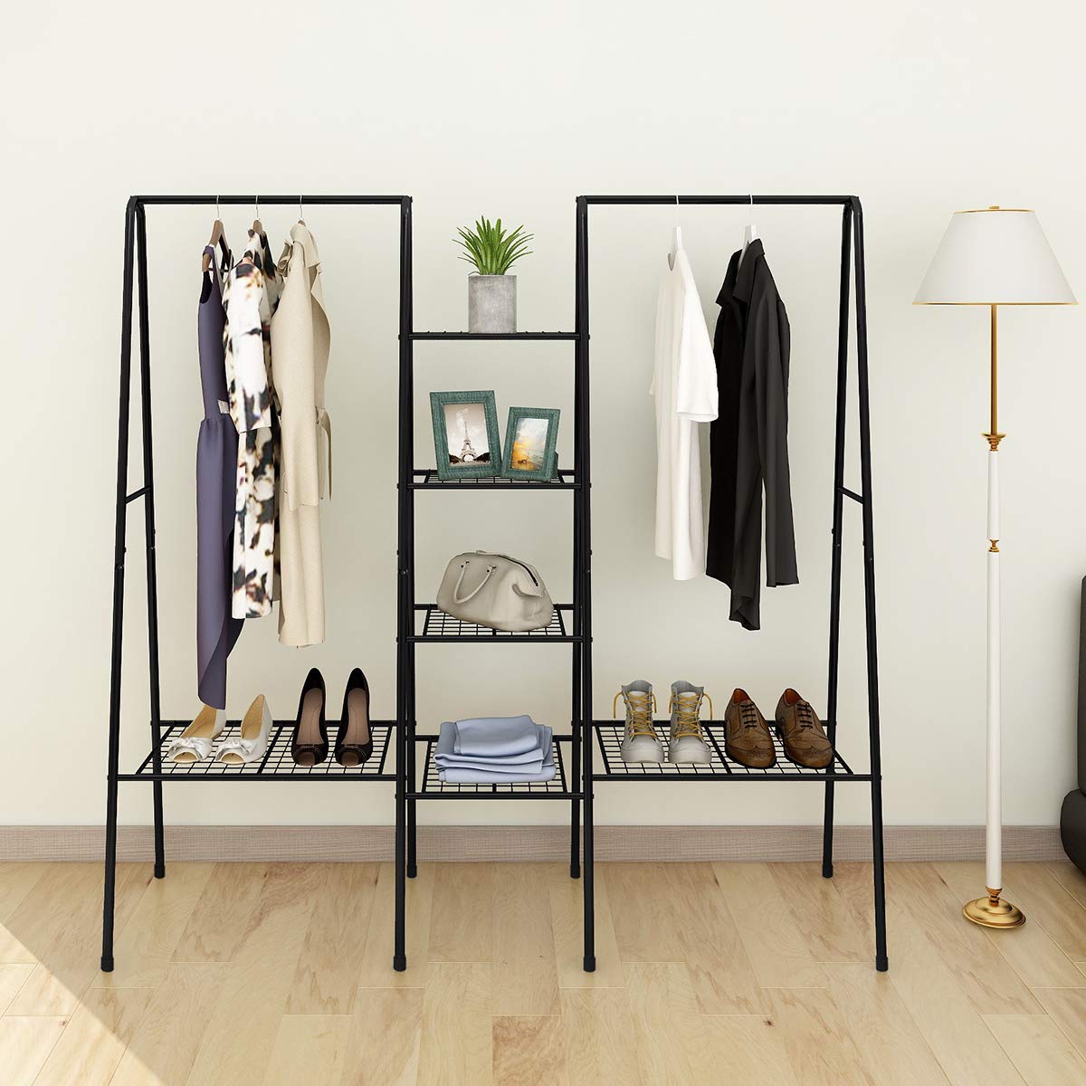 JELUTE Perchero Burro de Pie Metálico, Negro | Para Zapatos, Para Ropas, Con Carga