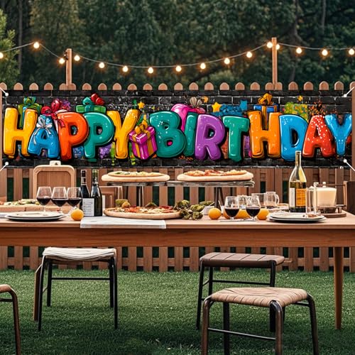Image of Nuxovilar Happy Birthday Graffiti Banner 18x79 Inches Polyester
