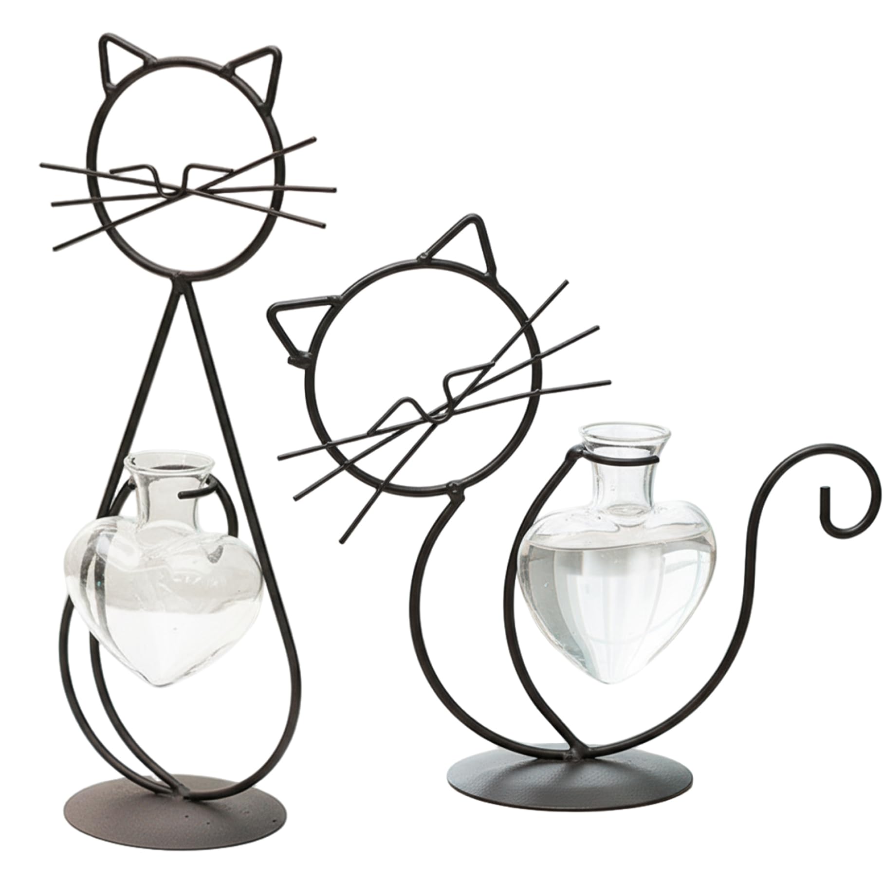Station de propagation chat et vases cœur en verre, cadeau idéal amoureux nature