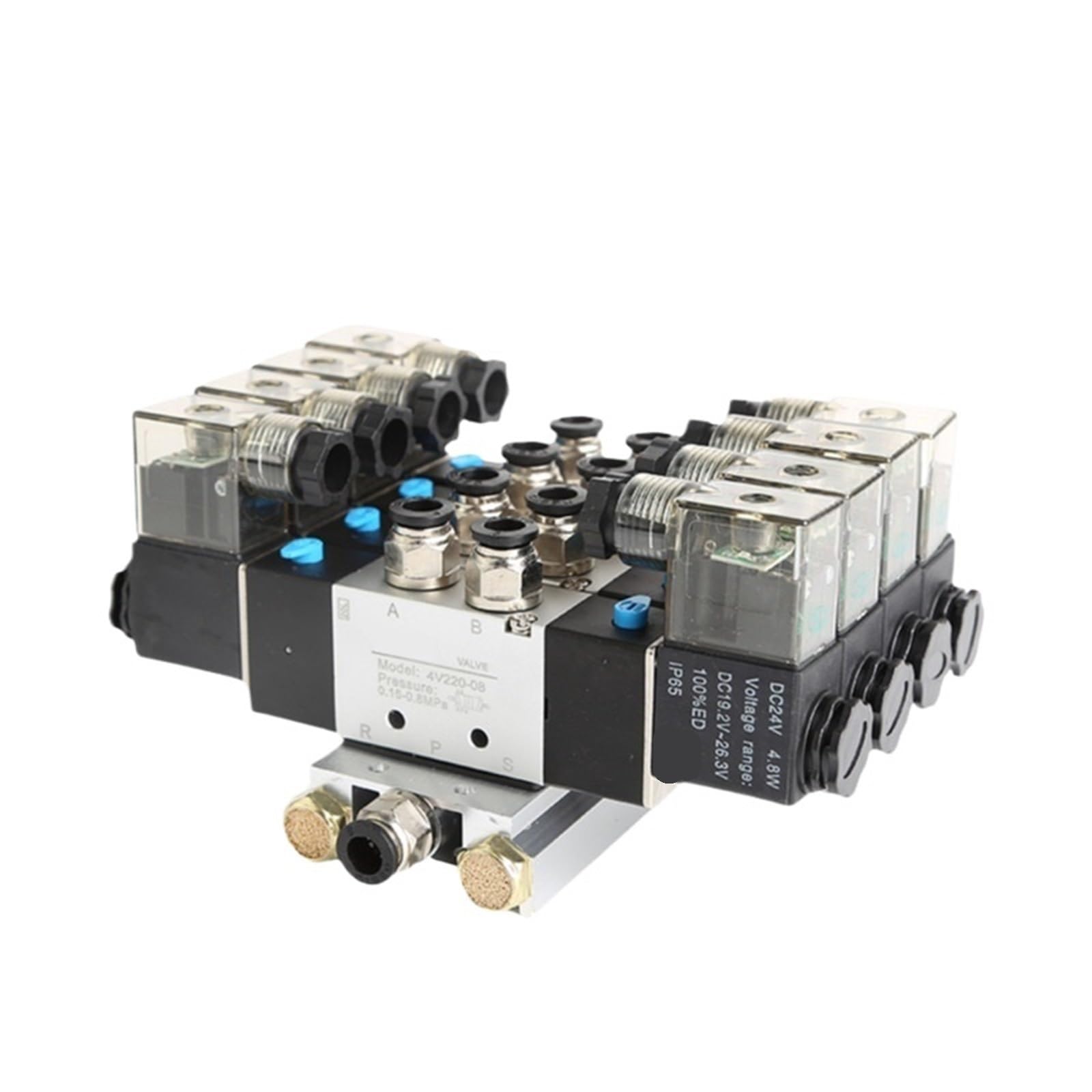 Bloc d'électrovanne 4V220-08 de haute précision à 5 stations DC 12V avec raccords 4mm