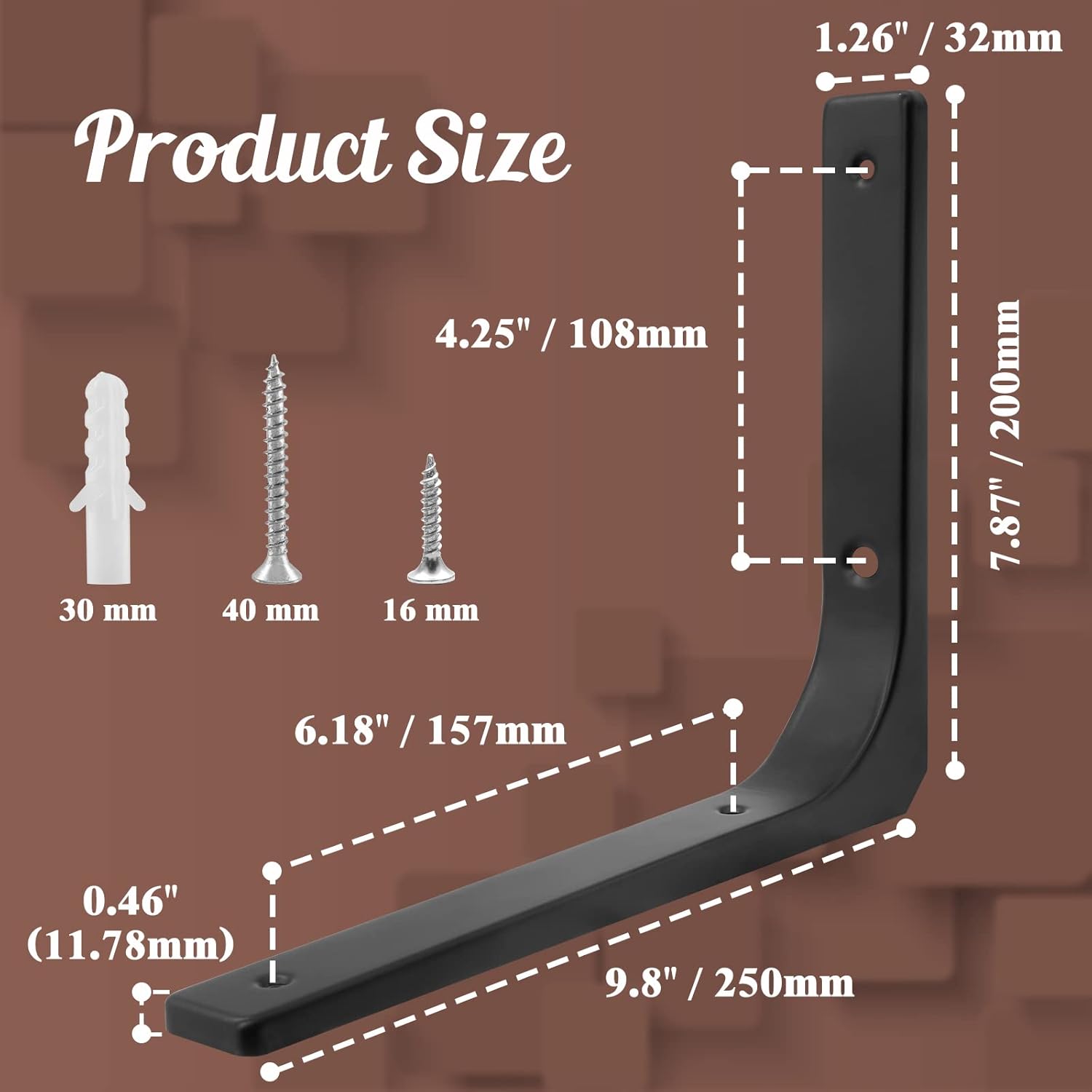 4pcs Black Metal Shelf Support Angle L Brackets, 10 x 8 Inch Wall Mounted Floating Shelf Brackets Heavy Duty L Shape Corner Brace Shelf Support for Shelves with Mounting Accessories