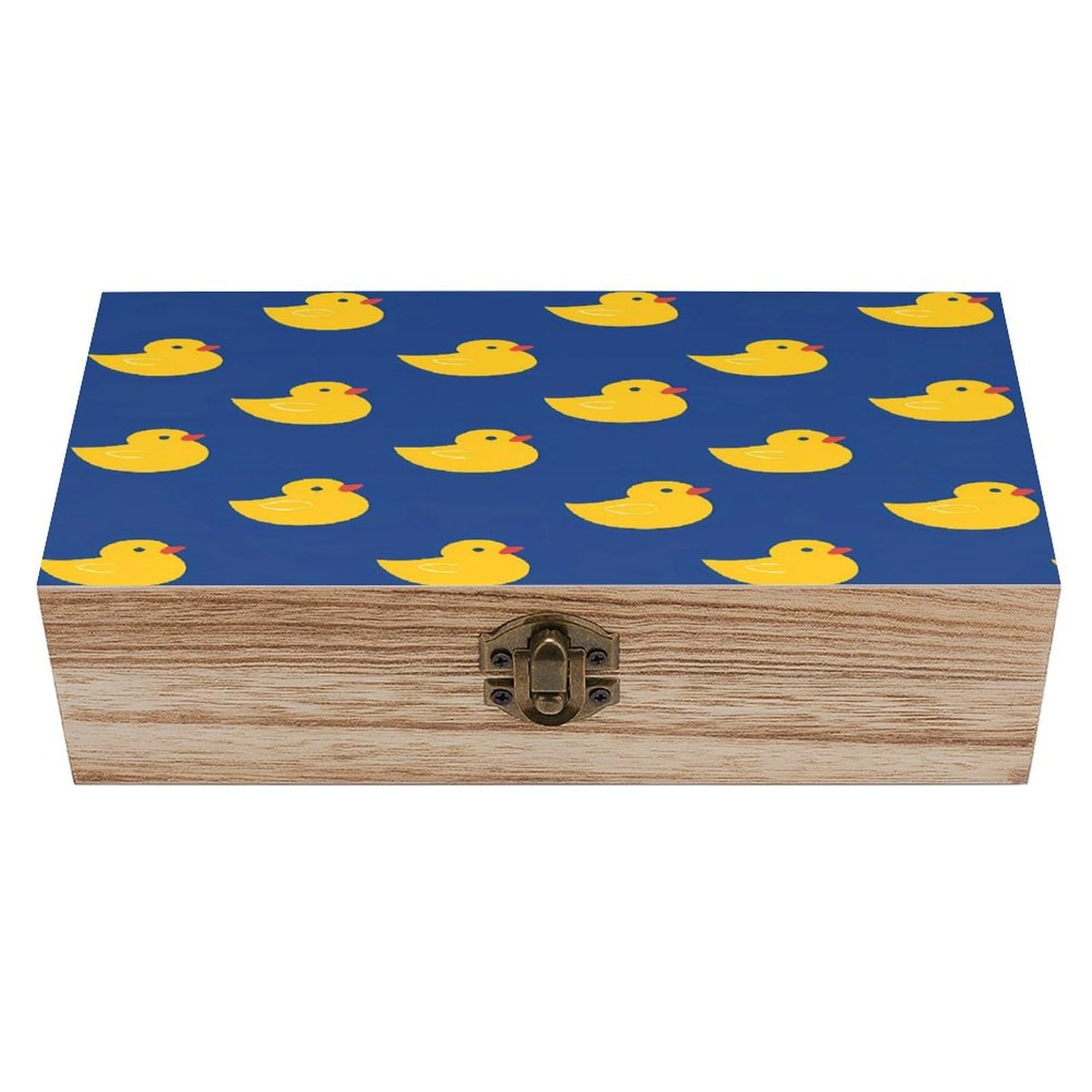 HLBSDM Yellow Rubber Ducks Pattern Wooden Storage Box with Front Clasp Vintage Keepsake Boxes for Jewelry Decorative Gift Ideas for Men Women