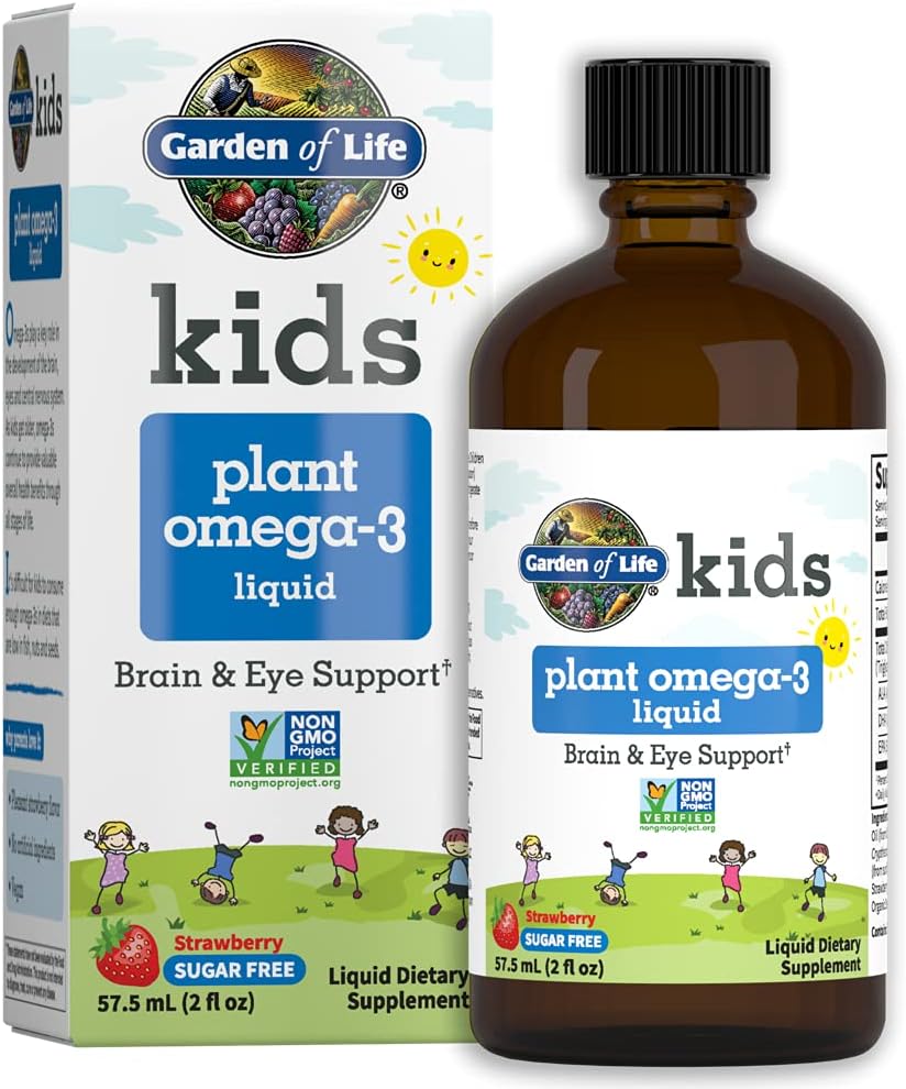 Plant Omega-3 Ala, Dha & Epa Supplement for Children -Liquid, Strawberry - Vegan Brain & Eye Support for Kids, Sugar Free & Non-GMO - 2 Fl Oz