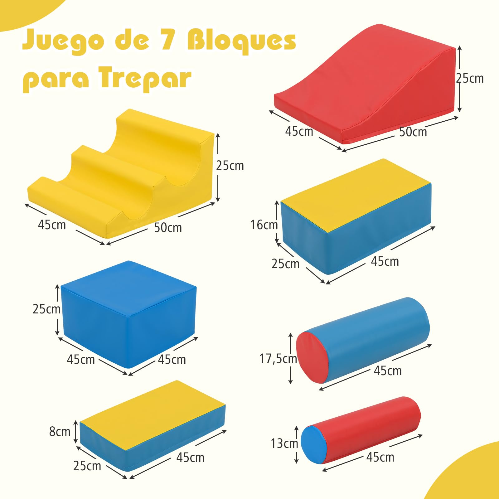 COSTWAY Juego de 7 Bloques de Espuma para Niños de 12-36 Meses, Bloques Psicomotricidad de Trepar y Gatear, Habilidades Motoras y Desarrollo sensorial, Multicolor