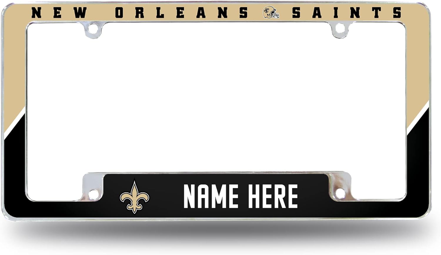 Rico Industries NFL Football New Orleans Saints Personalized/Custom 12" x 6" Chrome All Over Automotive License Plate Frame for Car/Truck/SUV