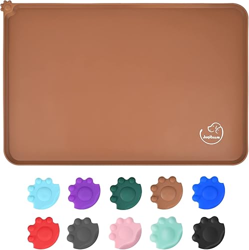 Juqiboom Tapete de silicona impermeable para alimentación de perros y gatos, antideslizante, fácil de limpiar, mantel individual (24 x 16 pulgadas),
