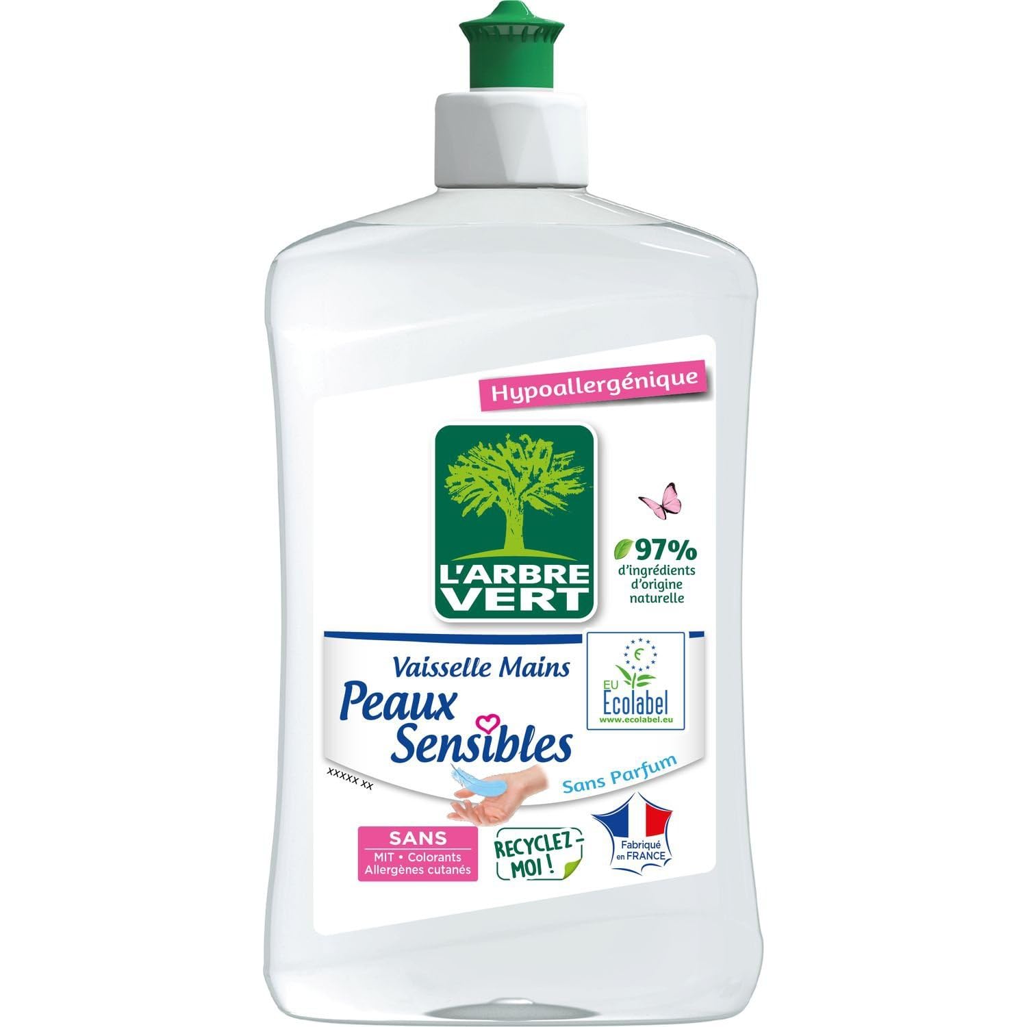 L'ARBRE VERT – Liquide Vaisselle Doux Hypoallergénique, Peaux Sensibles, Ecolabel (500 mL) - Le Lot De 4