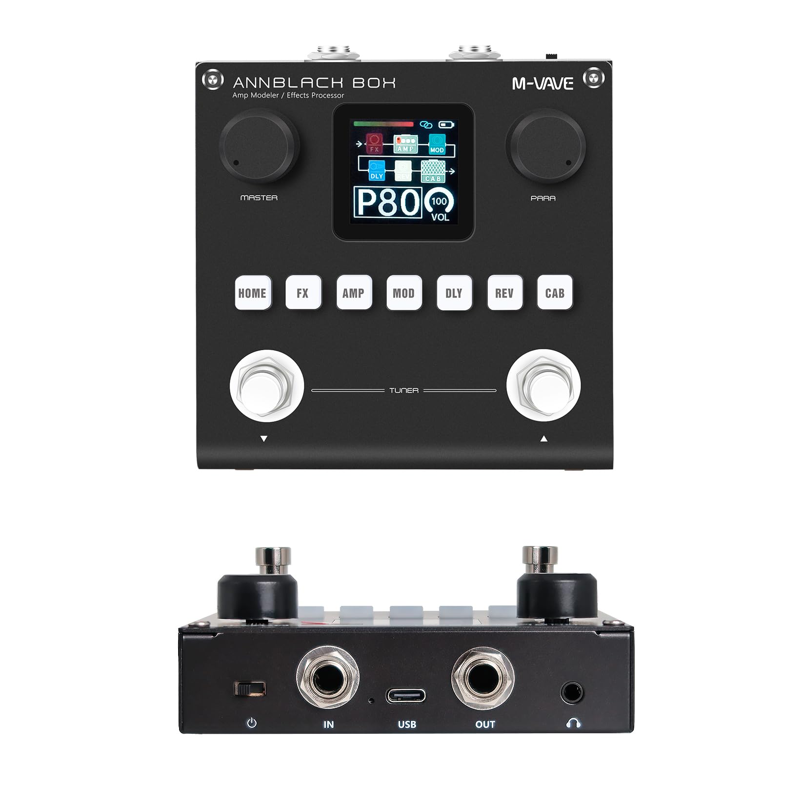 Black Effect Pedal Box Multi Effects Guitar Base Pedal - 80 Editable Presets With APP Create Your Paremeters Build in Battery