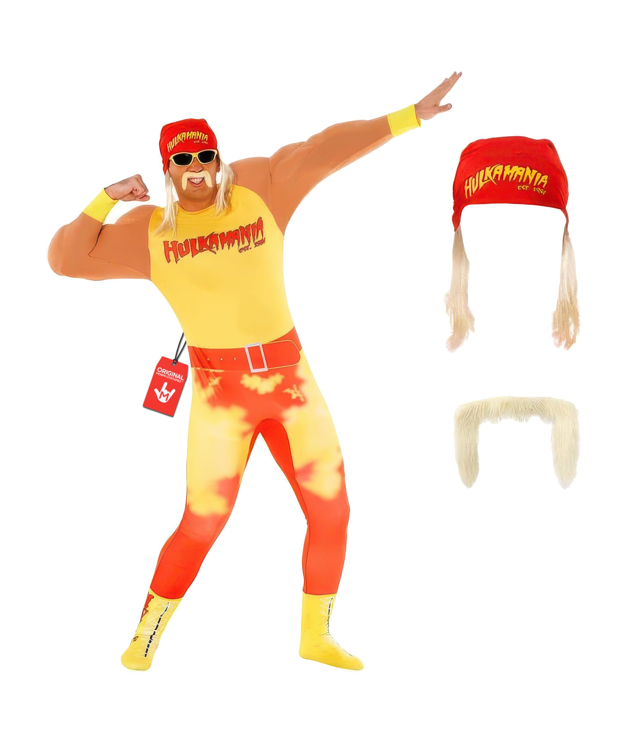 Hulk Hogan Costume, WWE Costume, Hulk Hogan Wrestling Adult Outfit, WWE Wrestling Halloween Outfit with Accessories